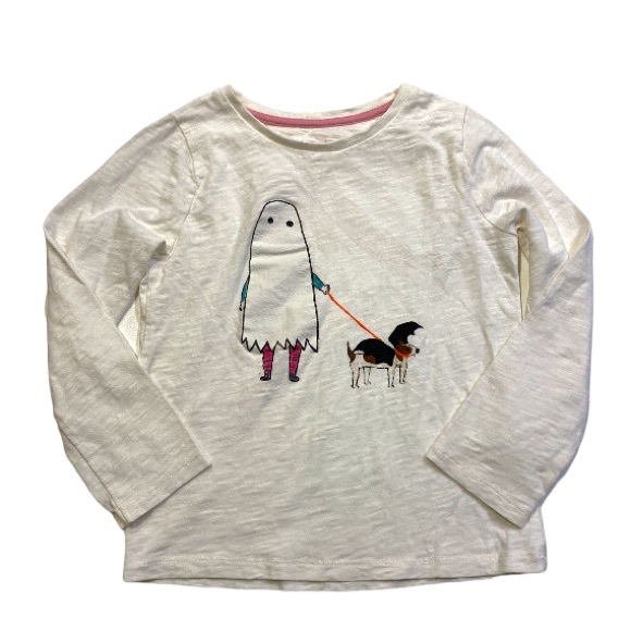 3 for $25 Mini Boden Girls’ Sz 4-5Y Ghoul Walking Dog Long Sleeve White T Shirt